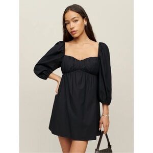 Reformation Black Mini Dress with Puff Sleeves